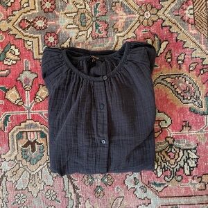 Quince Black Cotton Long Sleeved Peasant Blouse